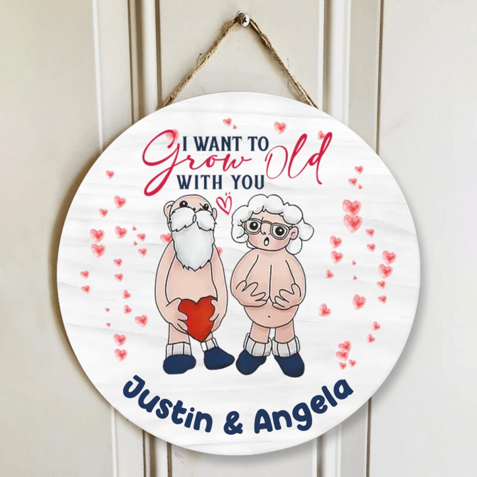 4 Styles Old Couple I Want to Grow Old with You Personalized Wooden Sign