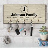 Personalized Monogram Letter & Family Name - Key Holder Hanger - Wooden Sign - Best Gifts for Dad Mom Her Him Grandparent - Valentine Gift for Husband Wife - 212ICNNPKH359