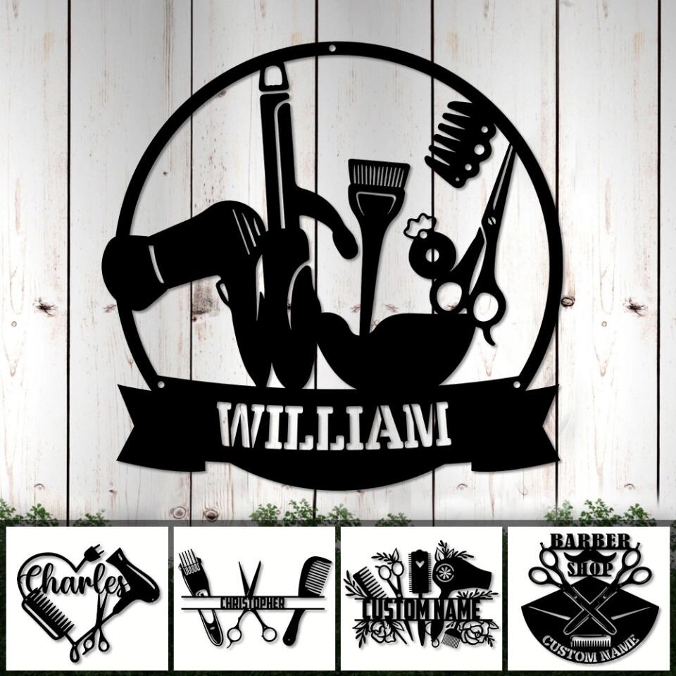 Barbershop Sign - Personalized Cut Metal Sign - Custom Name - Gift for Barber