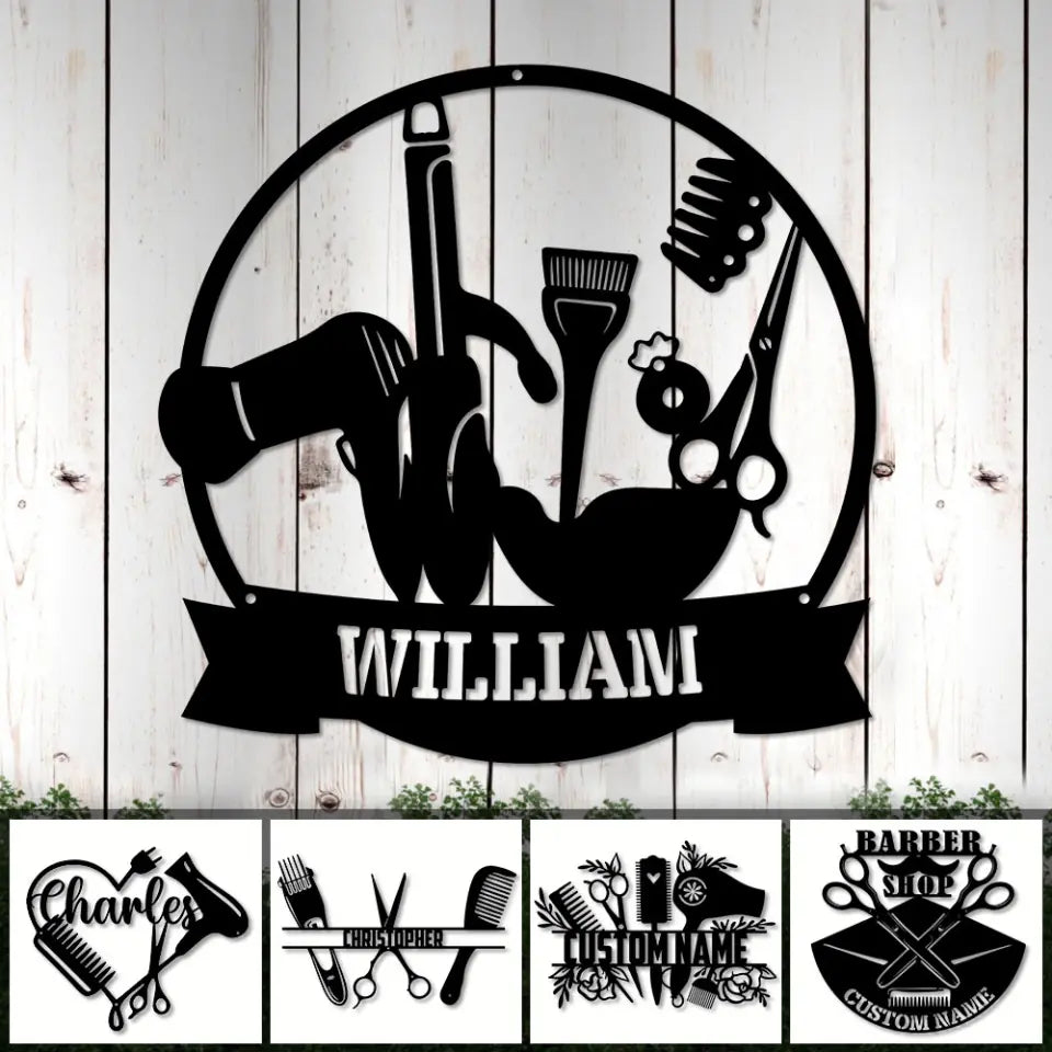 Barbershop Sign - Personalized Cut Metal Sign - Custom Name - Gift for Barber