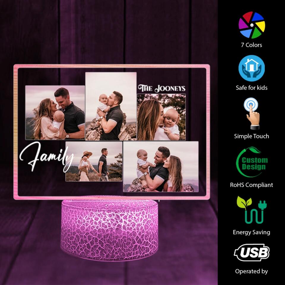 Multi Photo Frame Personalized Night Light - Gift For Couple, Family