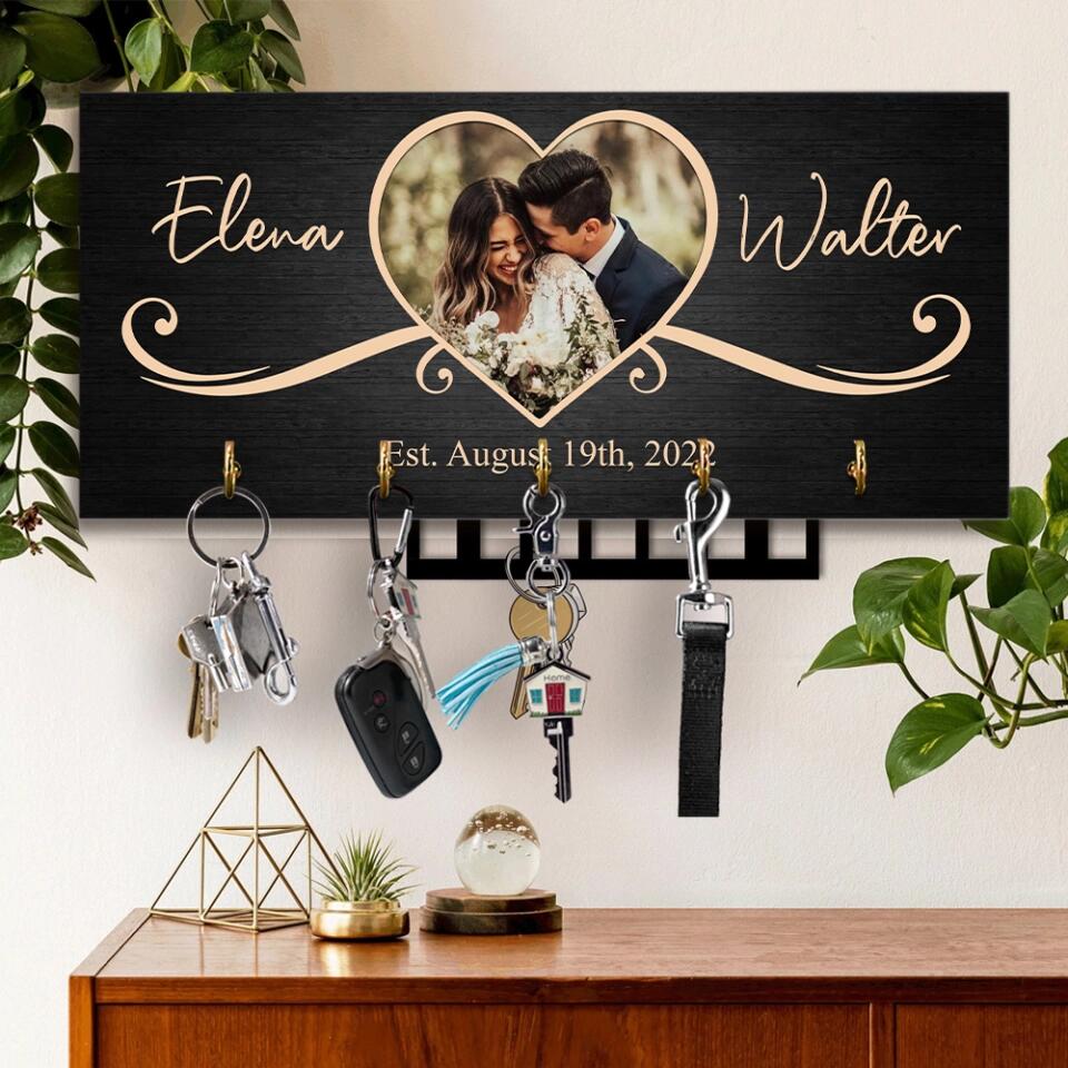 Couple Wooden Sign Rustic Home Decor Anniversary Gift Personalized Key Holder