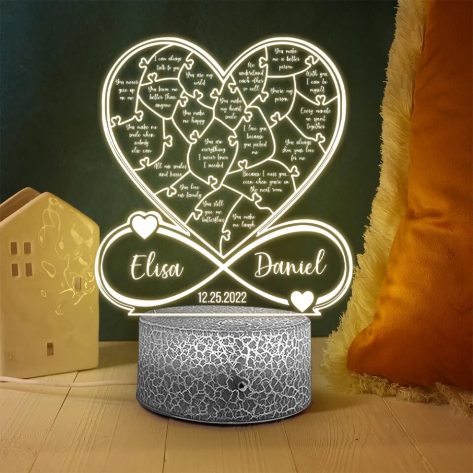 Reasons Why I Love You - Heart Shape Led Light - Sweet Message for Her Him - Personalized Lamp - Valentine Anniversary Gift for Husband Wife Boyfriend Girlfriend - 212ICNNPLL375