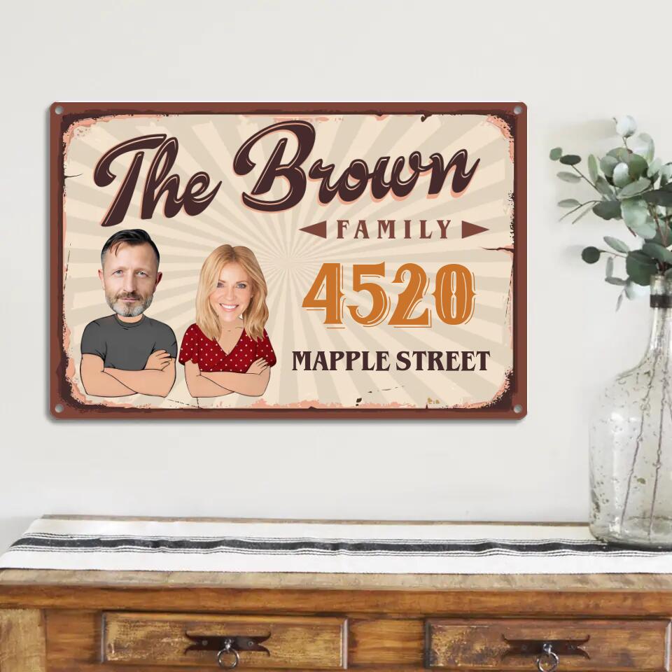 Personalized Valentine Gifts - Drawing Chibi Couple Address Sign For Yard - Housewarming Gifts - Custom Metal Sign - Anniversary Gift For Couples