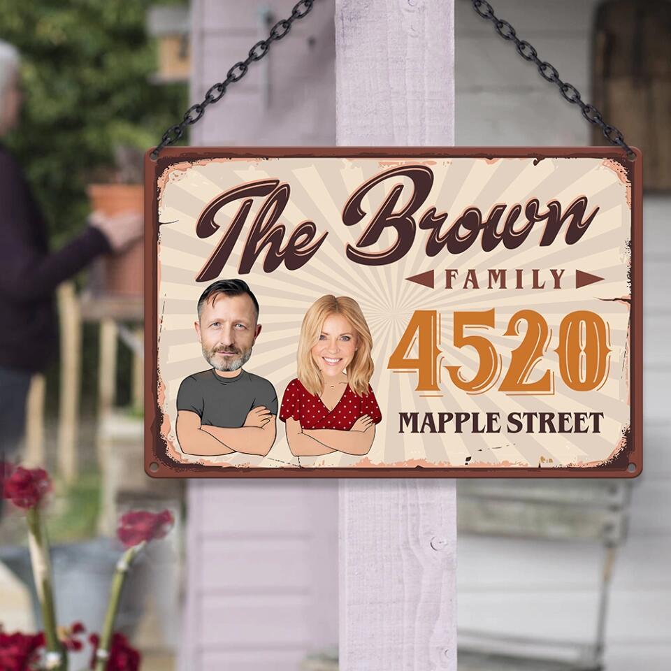 Personalized Valentine Gifts - Drawing Chibi Couple Address Sign For Yard - Housewarming Gifts - Custom Metal Sign - Anniversary Gift For Couples