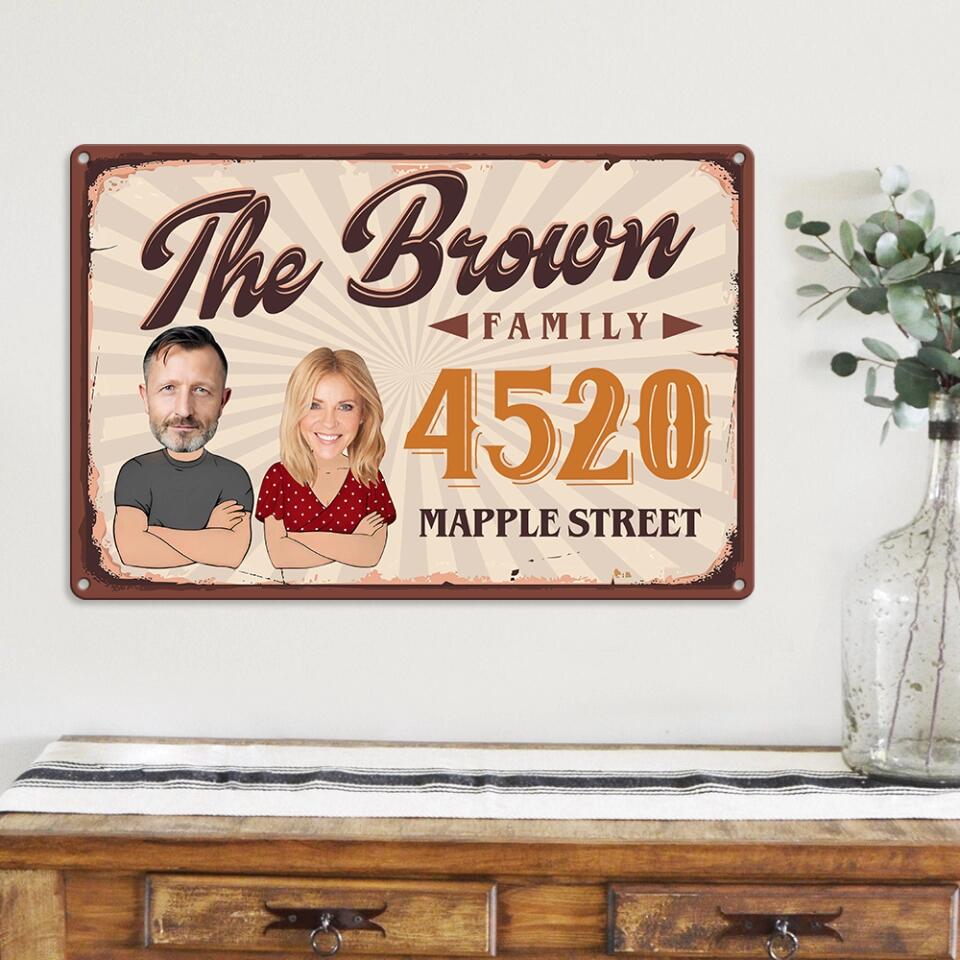 Personalized Valentine Gifts - Drawing Chibi Couple Address Sign For Yard - Housewarming Gifts - Custom Metal Sign - Anniversary Gift For Couples