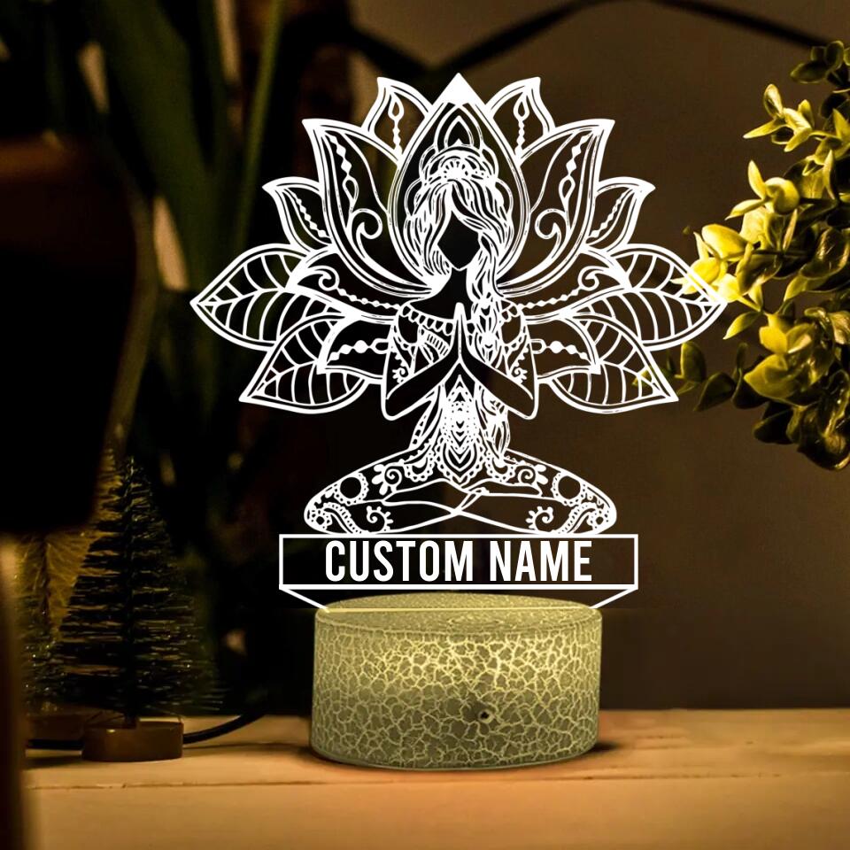 Custom Mandala Yoga Girl, Meditation Light - LED Light Personalized Namaste Name Home Decor Yoga Room Decoration - Xmas Gift - 212IHNVSLL953