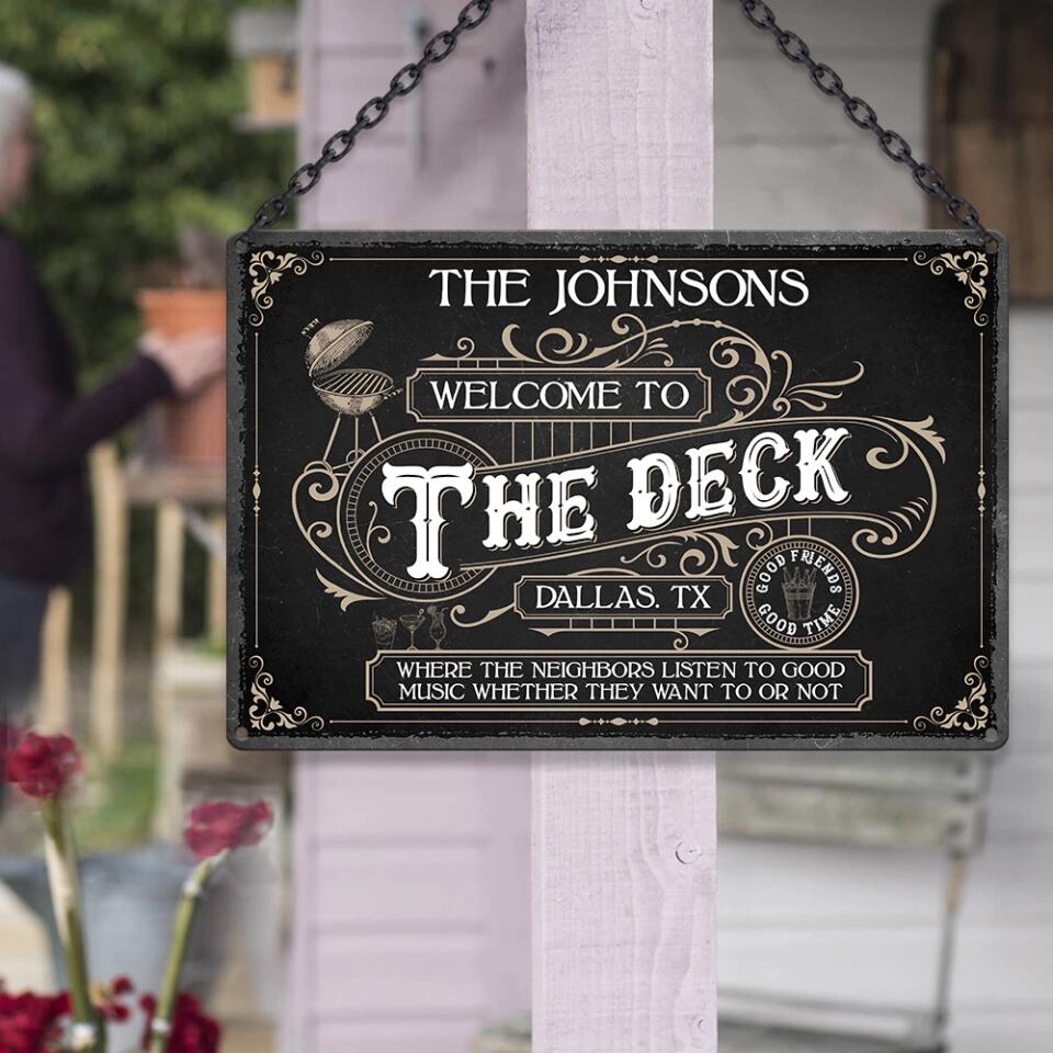 Welcom to The Deck - Personalized Metal Sign - Custom Place and Family Name - Gift Idea for Family