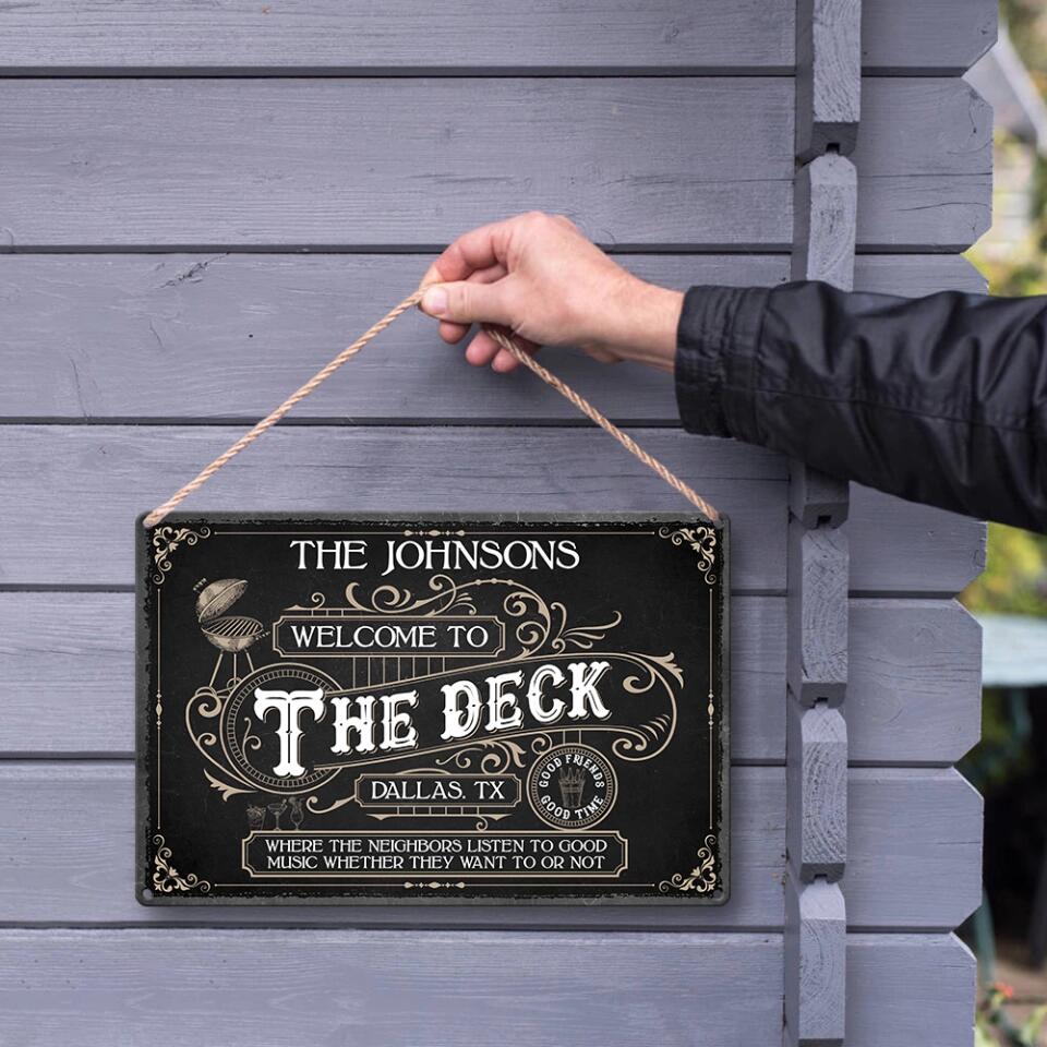 Welcom to The Deck - Personalized Metal Sign - Custom Place and Family Name - Gift Idea for Family