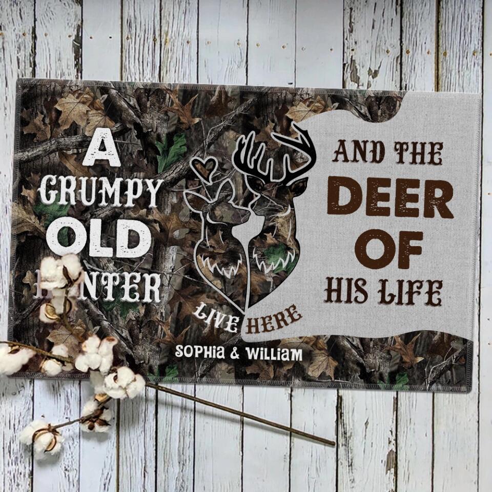 A Grumpy Old Hunter And The Deer Of His Life - Housewarming Gifts - Custom Doormat - Hunting Gift For Him