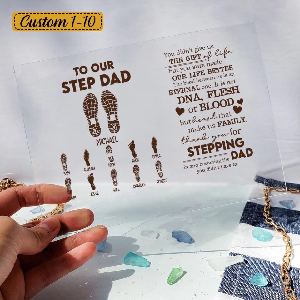 To Our Step Dad, Mom Thank You For Stepping In Personalized Acrylic Plaque