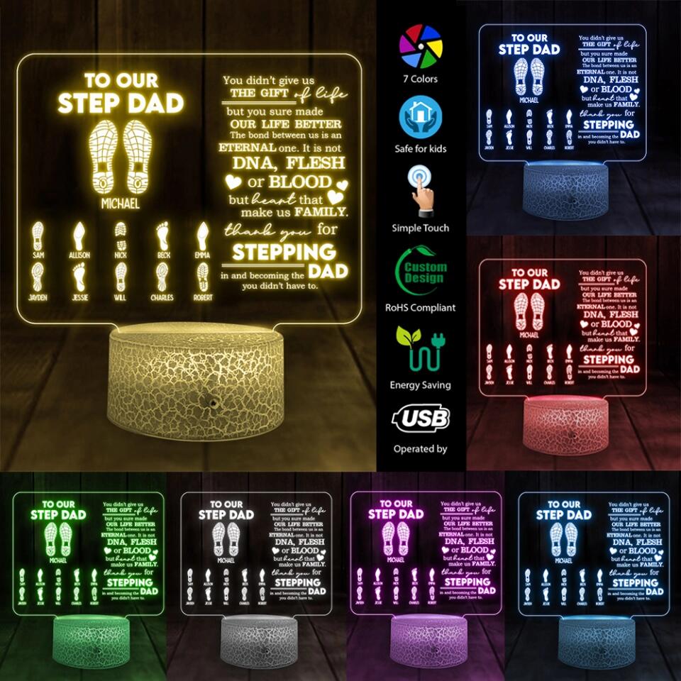 Fathers Day To Step Dad Dad And Kids Footprint Custom Acrylic Plaque Father's Day Gift