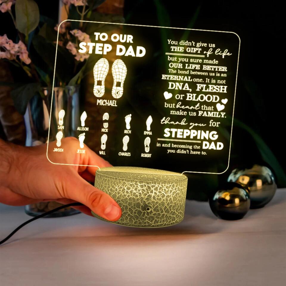 Fathers Day To Step Dad Dad And Kids Footprint Custom Acrylic Plaque Father's Day Gift
