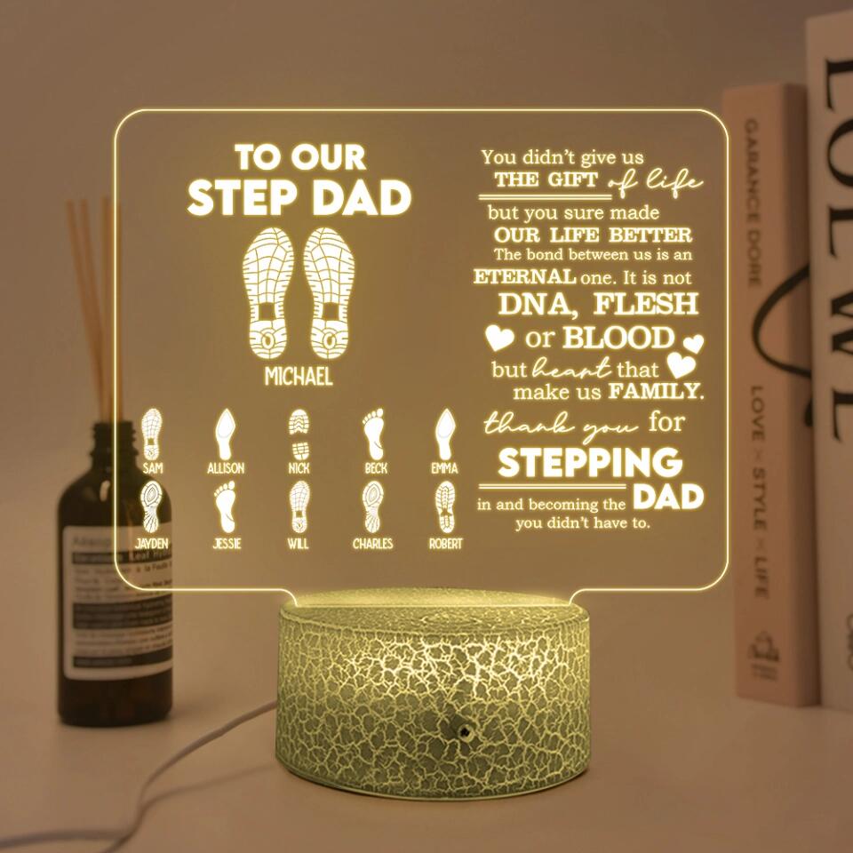 Fathers Day To Step Dad Dad And Kids Footprint Custom Acrylic Plaque Father's Day Gift