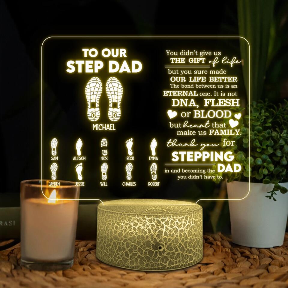 Fathers Day To Step Dad Dad And Kids Footprint Custom Acrylic Plaque Father's Day Gift
