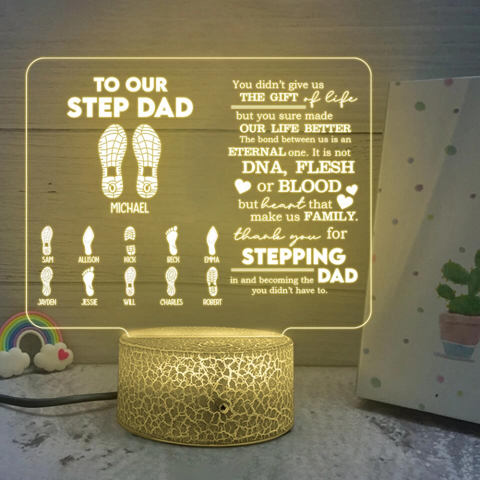 Fathers Day To Step Dad Dad And Kids Footprint Custom Acrylic Plaque Father's Day Gift
