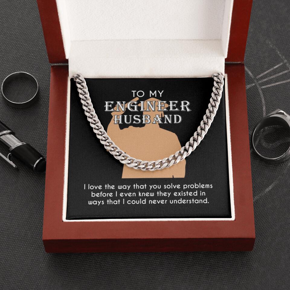 Personalized Valentine Gifts - To My Engineer Husband Dad Bestie Son Cuban Chain Personalized Men's Jewelry