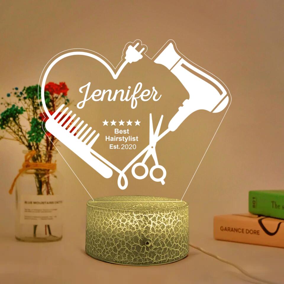 Best Hairstylist - Custom Hairdresser Name - Personalized 3D Led Light - Gift for Hairdresser