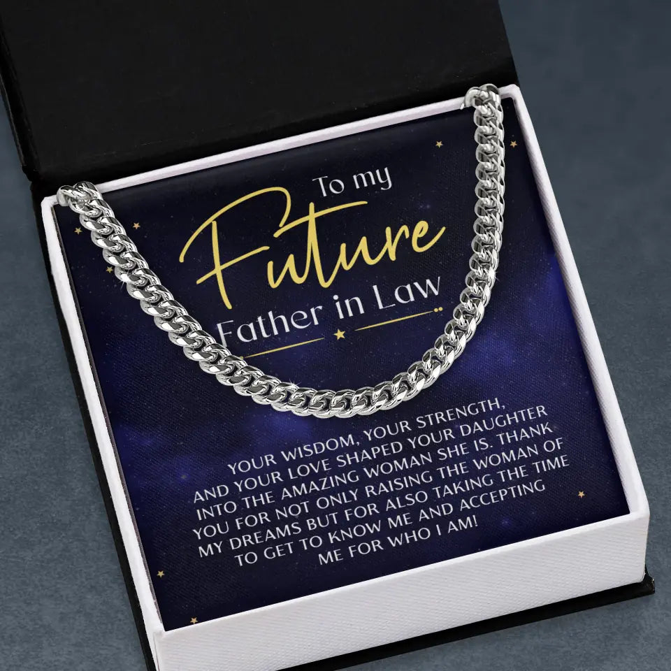 To My Future Father-in-Law - Cuban Chain - Men&#39;s Jewelry - Galaxy Blue Background - Thank You Gift for Girlfriend&#39;s Dad - Birthday Valentine Gift for Girlfriend&#39;s Dad - 212ICNNPJE413