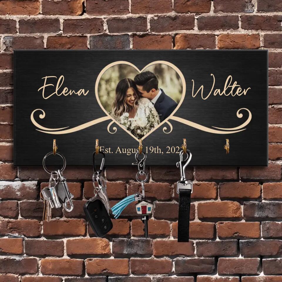 Couple Wooden Sign Rustic Home Decor Anniversary Gift Personalized Key Holder