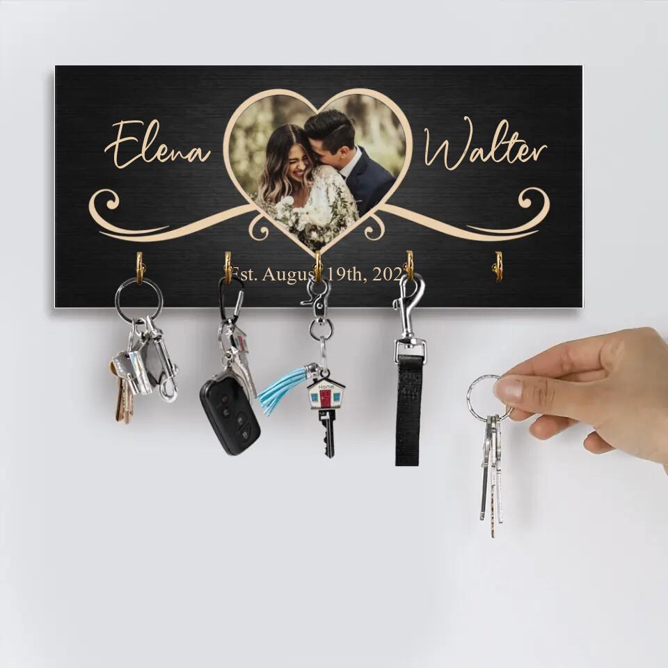 Couple Wooden Sign Rustic Home Decor Anniversary Gift Personalized Key Holder