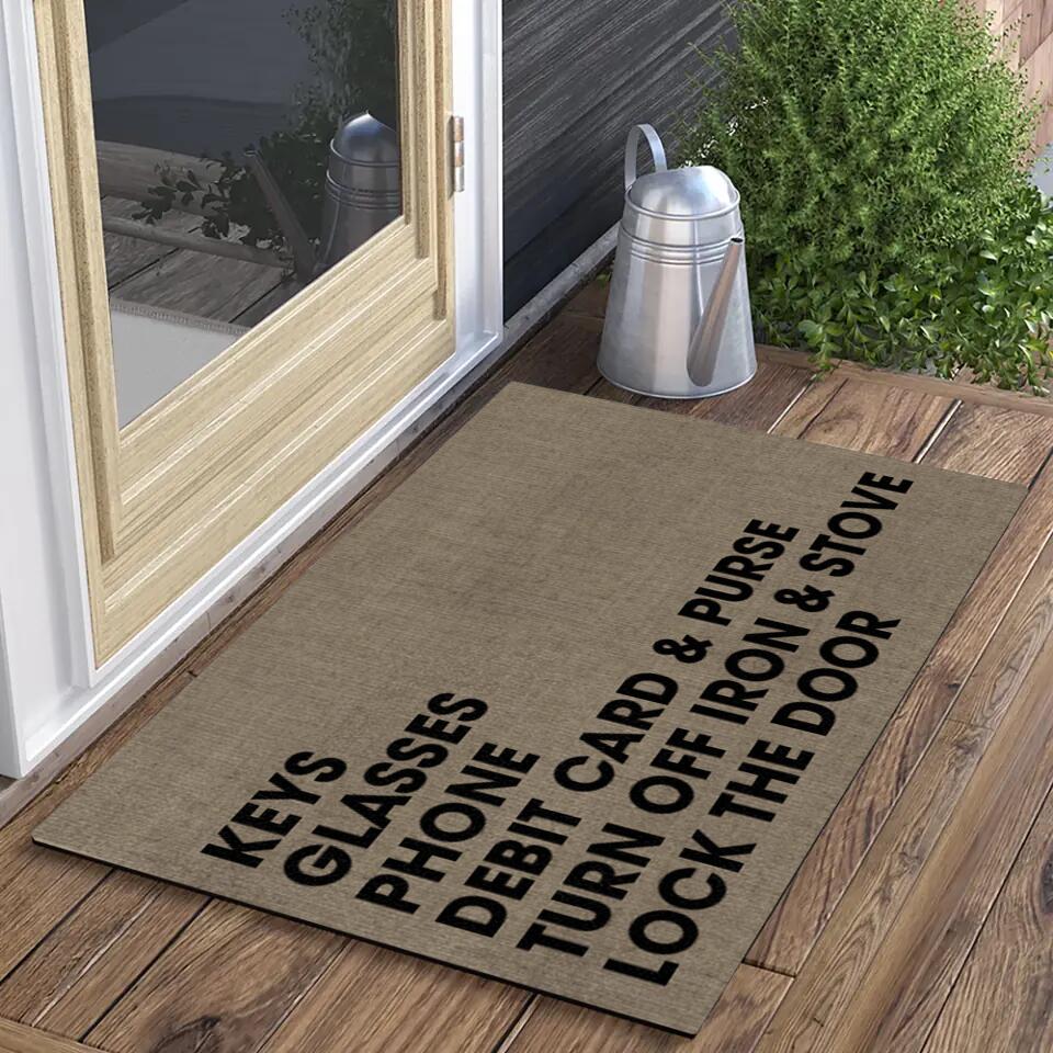 Keys Glasses Phone Debit Card And Purse - House Warming Present Idea - Custom Doormat - Funny Gift For Him/Her