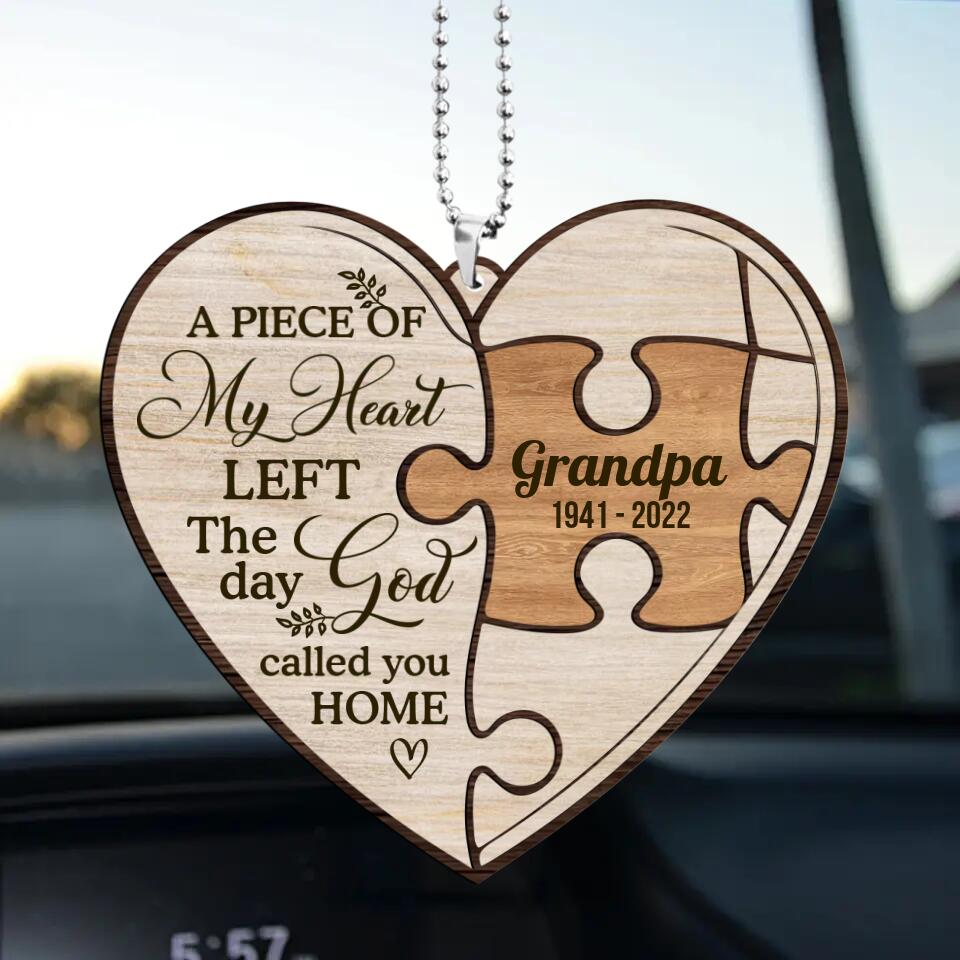 A Piece Of My Heart Left - Personalized Custom Shaped Wooden Ornament Car Ornament - Memorial Gift For Family, Dad, Mom, Grandpa, Grandma, Remembrance Gift - 211IHPNPOR554