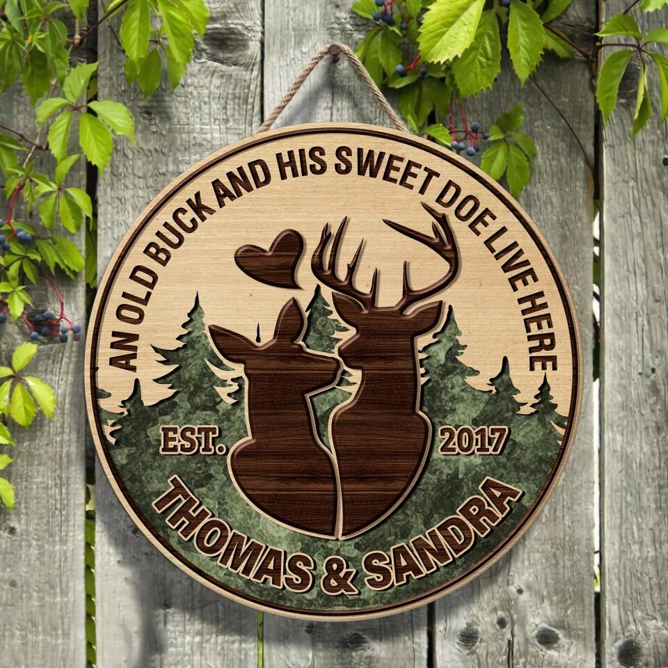 Couple Wooden Sign An Old Buck and His Sweet Doe Live Here - Housewarming Gifts - Custom Wooden Sign - Gift For Hunting Couples