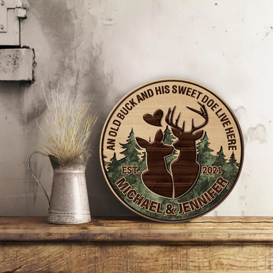 Couple Wooden Sign An Old Buck and His Sweet Doe Live Here - Housewarming Gifts - Custom Wooden Sign - Gift For Hunting Couples