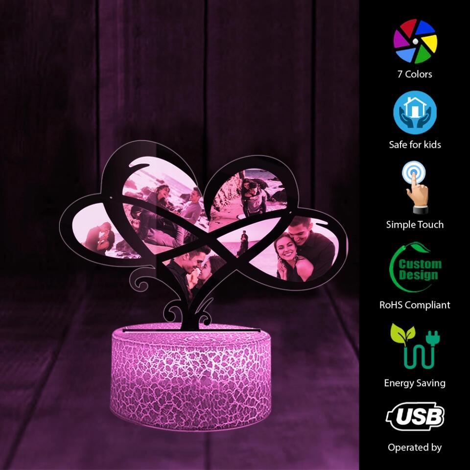 Heart Infinity Shape Custom 3D Light Anniversary Gift For Couple