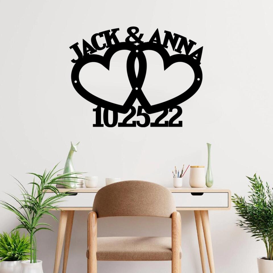 Custom Name & Date Cut Metal Sign, Hangging Decor Home Anniversary Gift For Couple, Husband and Wife on Valentine's Day - Valentine Gift, Birthday Gift For Him/For Her - 212IHNNPMT977