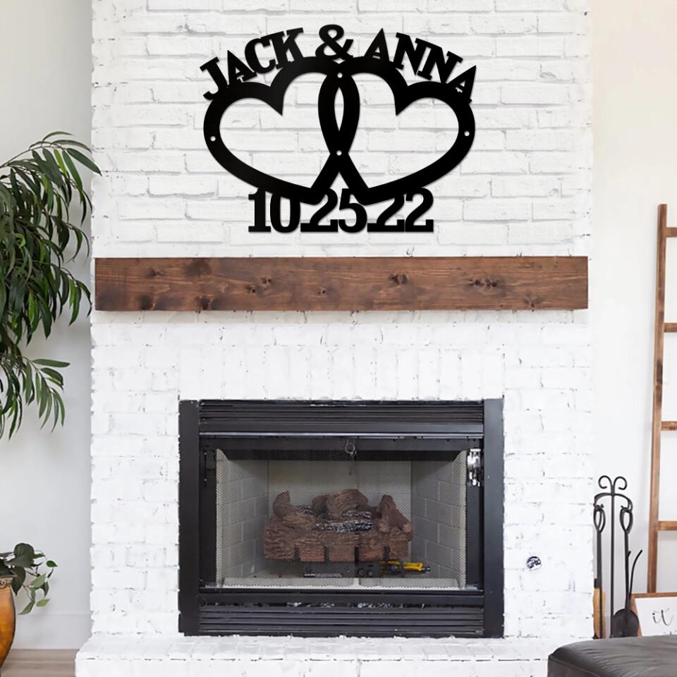 Personalized Valentine Gifts - Custom Name & Date Cut Personalized Metal Sign Anniversary Gift For Couple