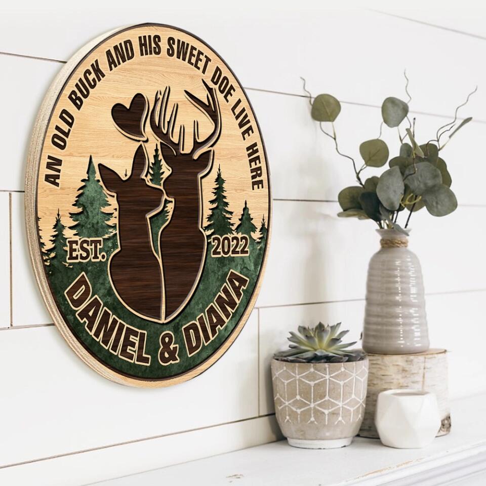 Couple Wooden Sign An Old Buck and His Sweet Doe Live Here - Housewarming Gifts - Custom Wooden Sign - Gift For Hunting Couples