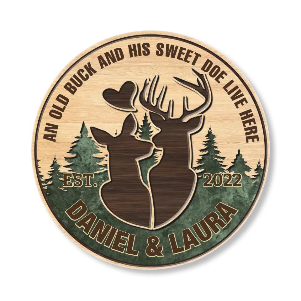 Couple Wooden Sign An Old Buck and His Sweet Doe Live Here - Housewarming Gifts - Custom Wooden Sign - Gift For Hunting Couples