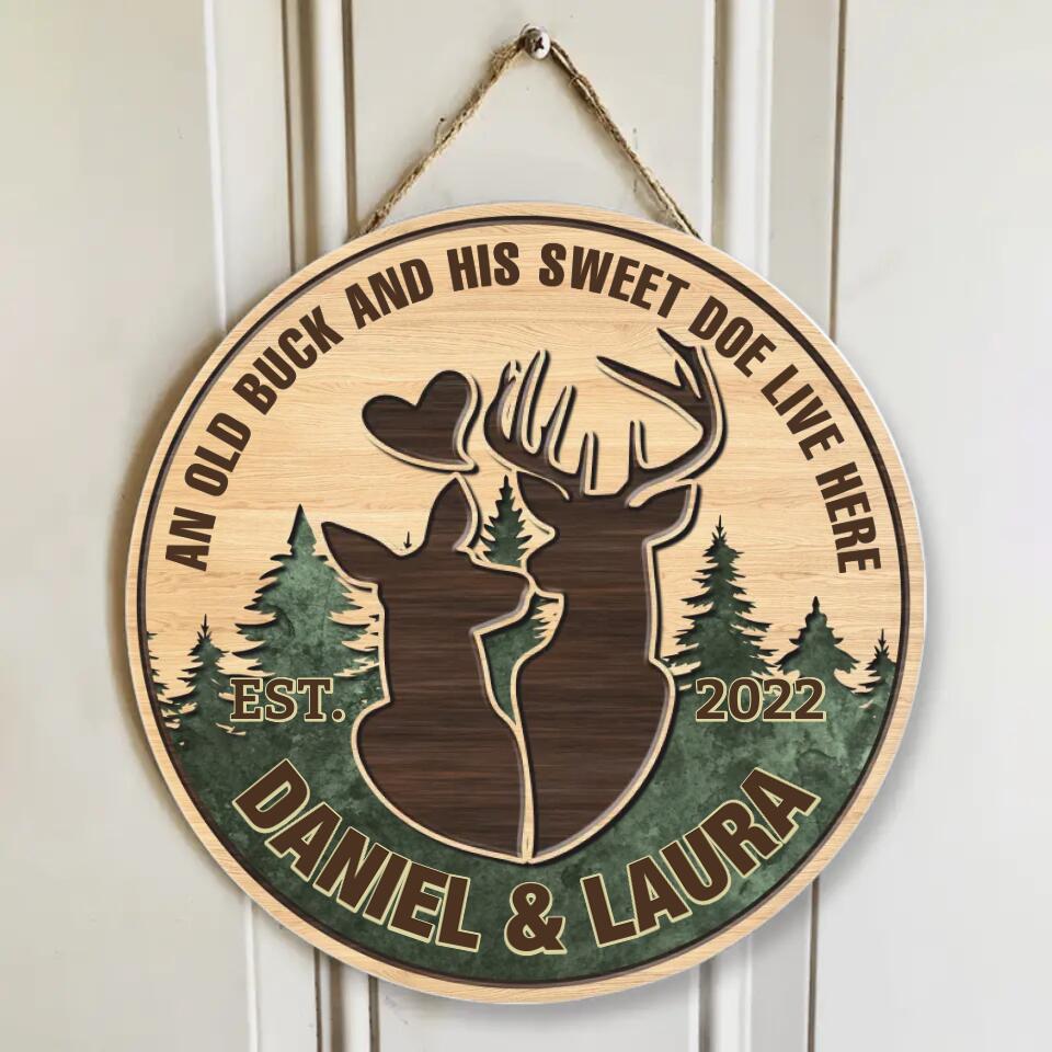Couple Wooden Sign An Old Buck and His Sweet Doe Live Here - Housewarming Gifts - Custom Wooden Sign - Gift For Hunting Couples