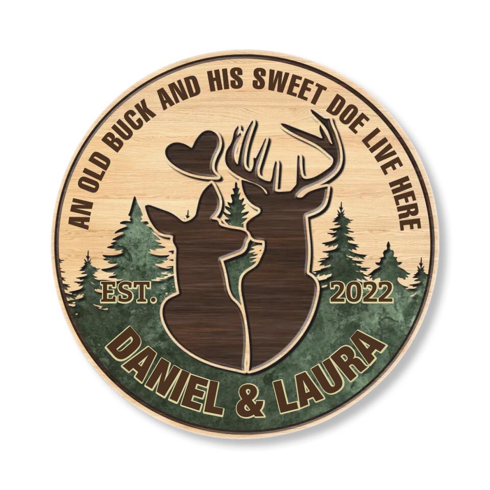 Couple Wooden Sign An Old Buck and His Sweet Doe Live Here - Housewarming Gifts - Custom Wooden Sign - Gift For Hunting Couples