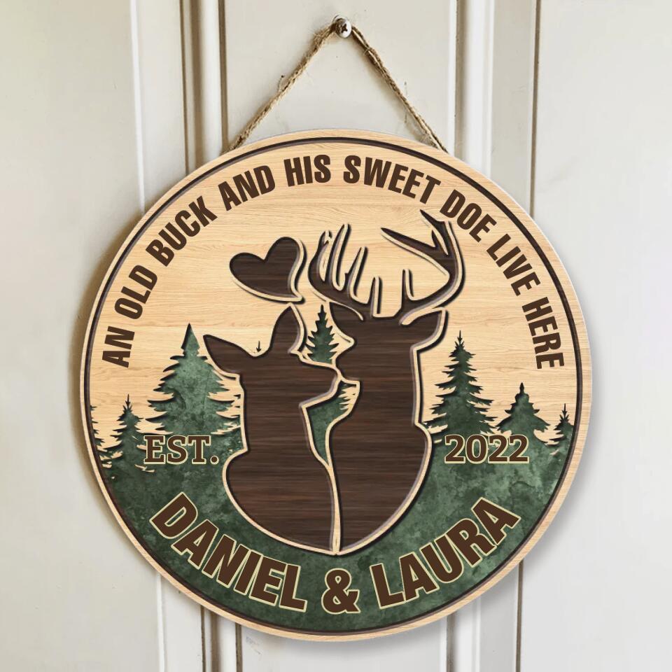 Couple Wooden Sign An Old Buck and His Sweet Doe Live Here - Housewarming Gifts - Custom Wooden Sign - Gift For Hunting Couples