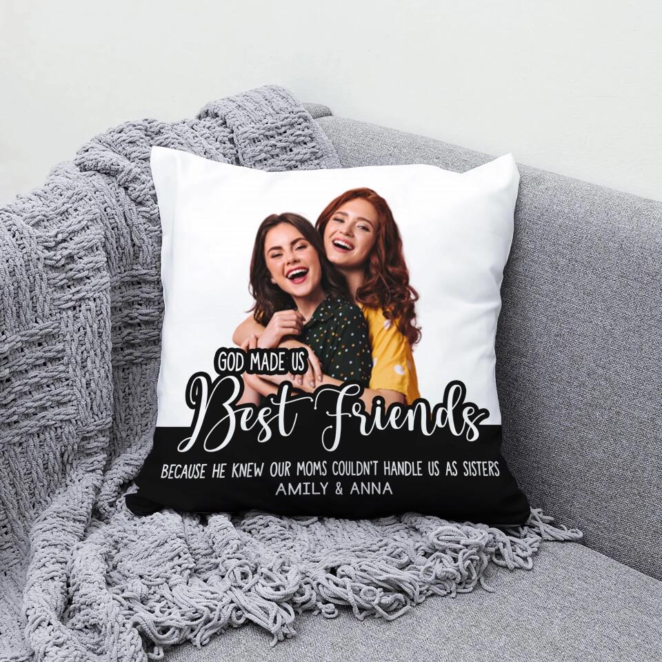 God Made Us Best Friends Personalized Square Linen Pillow