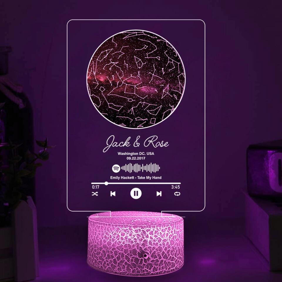Personalized Valentine Gifts - Custom Star Map With Favorite Song -  Personalized Printed 3D Led Light