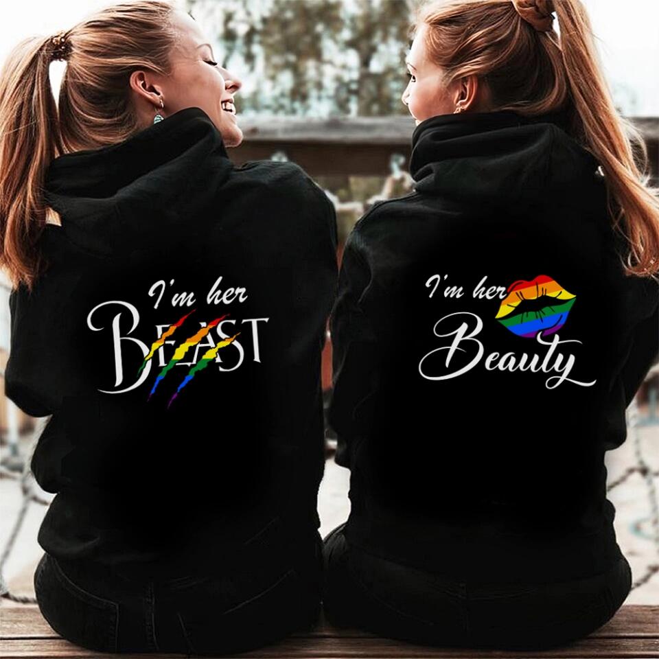 Personalized Valentine Gifts - I'm Her Beast, I'm Her Beauty, Top, Bottom - Hoodie - Gift for Lesbian/Gay Couple