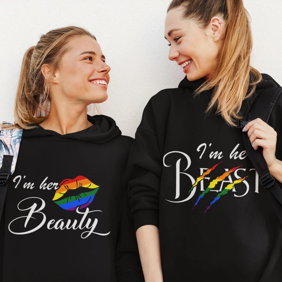 Personalized Valentine Gifts - I'm Her Beast, I'm Her Beauty, Top, Bottom - Hoodie - Gift for Lesbian/Gay Couple