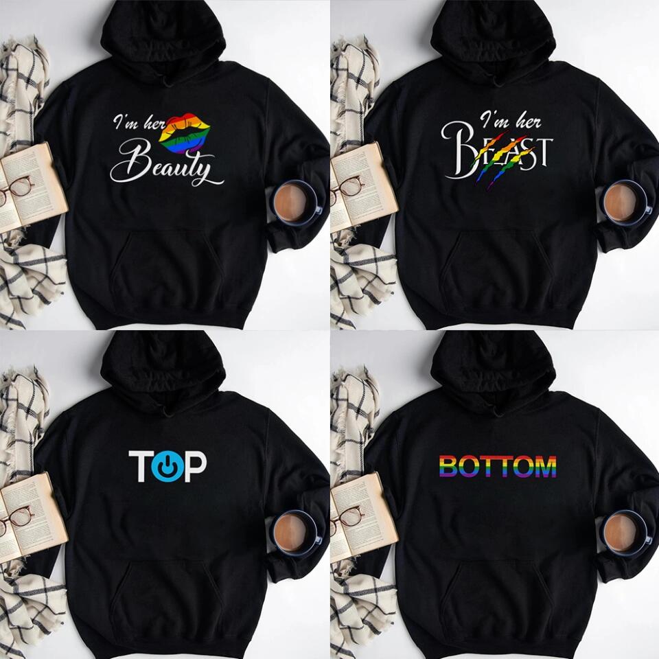 Personalized Valentine Gifts - I'm Her Beast, I'm Her Beauty, Top, Bottom - Hoodie - Gift for Lesbian/Gay Couple
