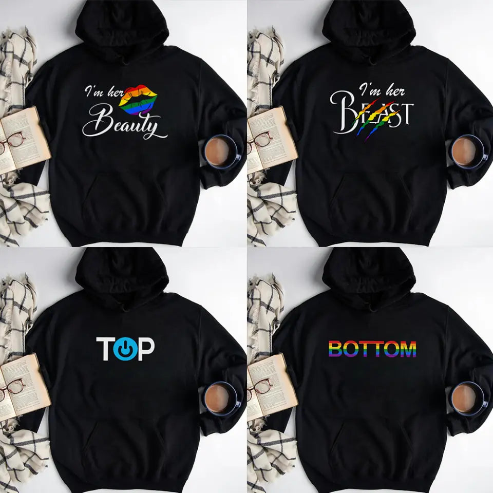 Personalized Valentine Gifts - I'm Her Beast, I'm Her Beauty, Top, Bottom - Hoodie - Gift for Lesbian/Gay Couple
