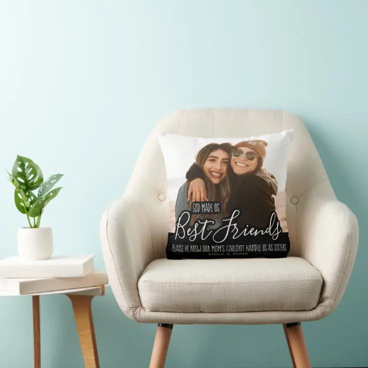 God Made Us Best Friends Personalized Square Linen Pillow
