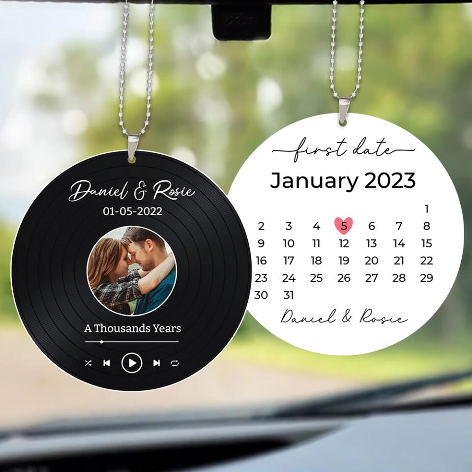 Personalized Valentine Gifts - This Is Our First Date - Personalized Upload Photo Car Ornament - Best Gift For Him/Her For Husband/Wife On Anniversary - Valentine's Gift - 212IHPNPOR689