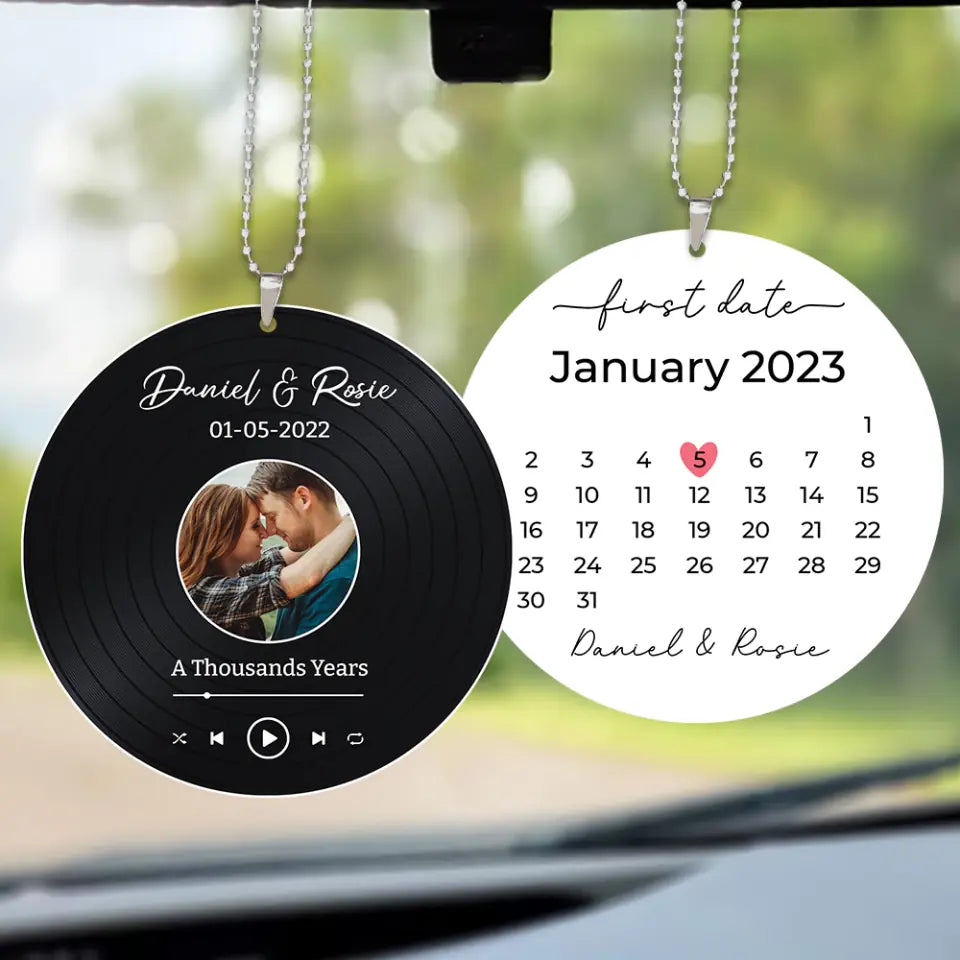 Personalized Valentine Gifts - This Is Our First Date - Personalized Upload Photo Car Ornament - Best Gift For Him/Her For Husband/Wife On Anniversary - Valentine's Gift - 212IHPNPOR689