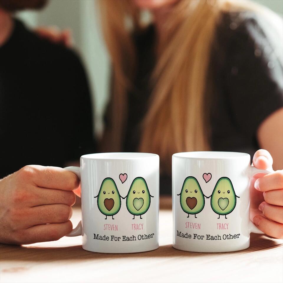 Personalized Valentine Gifts - Cute Food Couple - Avocado Cake Coffee Milk Couples - Personalized Mug - Anniversary Valentine Gift for Couple