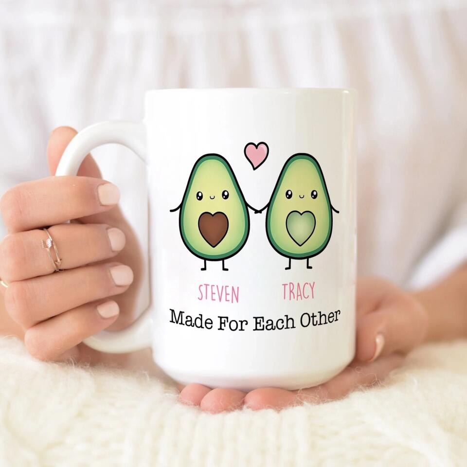 Personalized Valentine Gifts - Cute Food Couple - Avocado Cake Coffee Milk Couples - Personalized Mug - Anniversary Valentine Gift for Couple