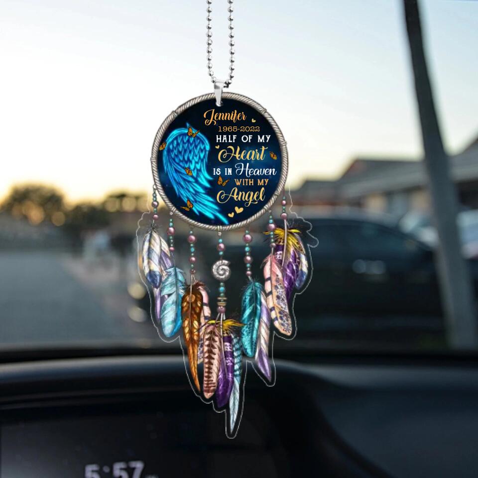 Half of My Heart Lives In Heaven With My Angel - Personalized Car Ornament - Best Memorial Gifts - 301IHPNPOR0001