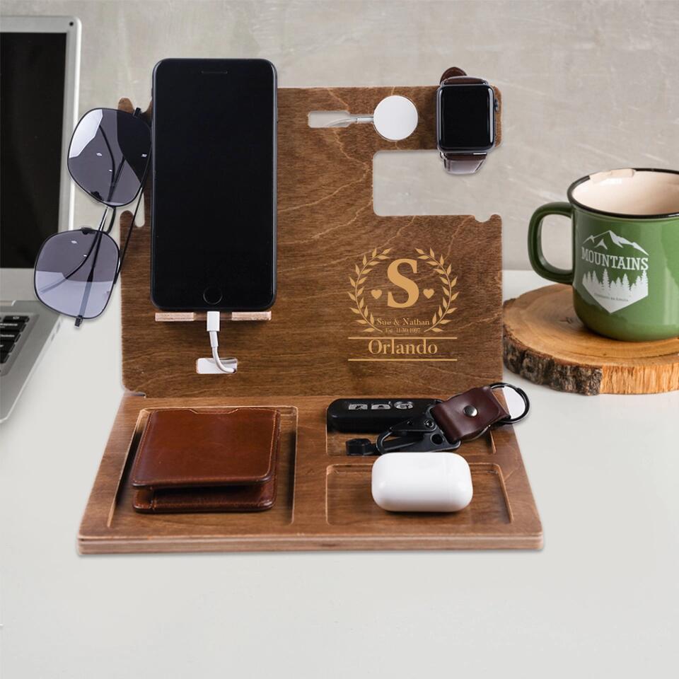 Personalized Valentine Gifts - Phone Clock Holder - Personalized Dock Station - Anniversary Gift for Him